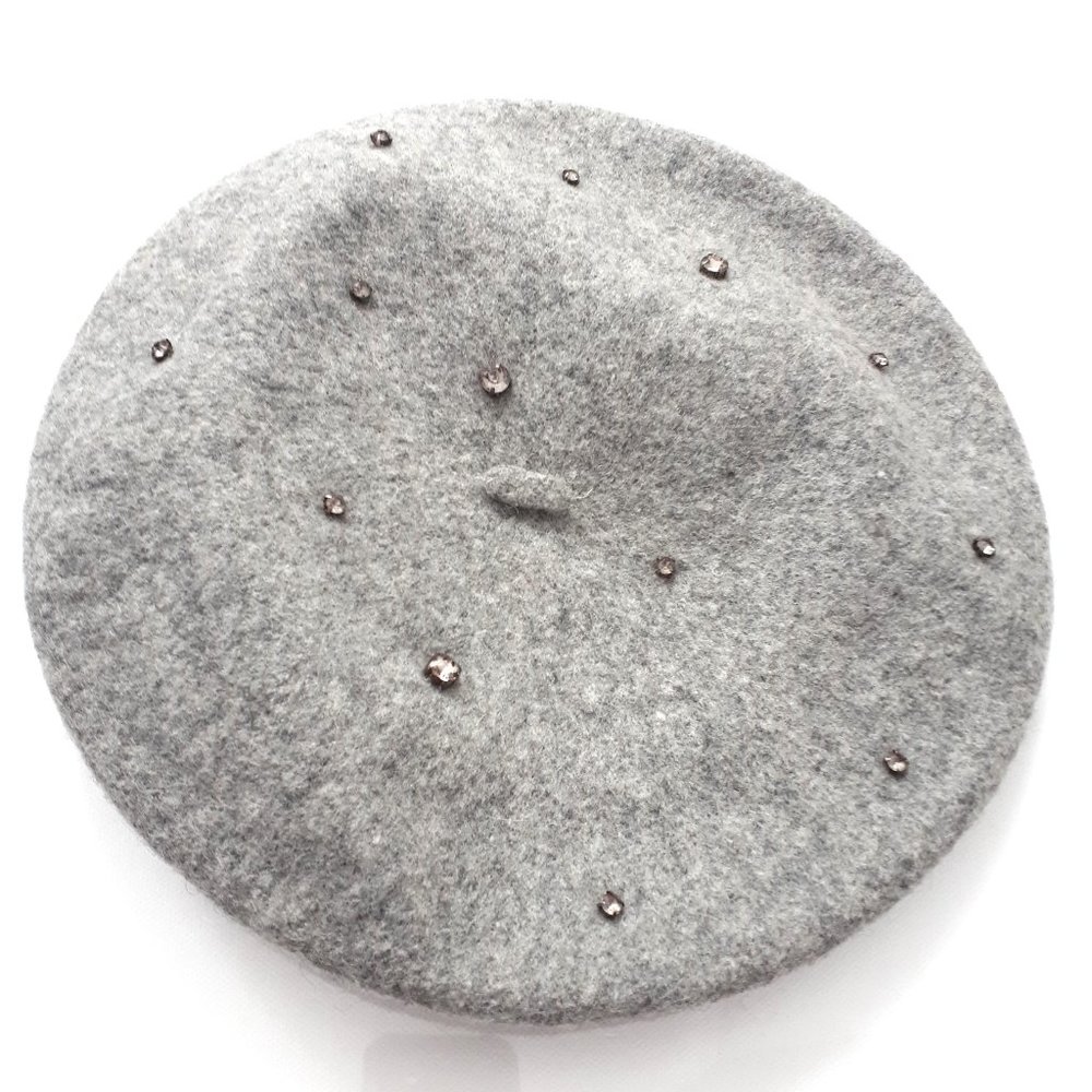 Le Chateau Grey Wool Berret with Jewelled Embellishments